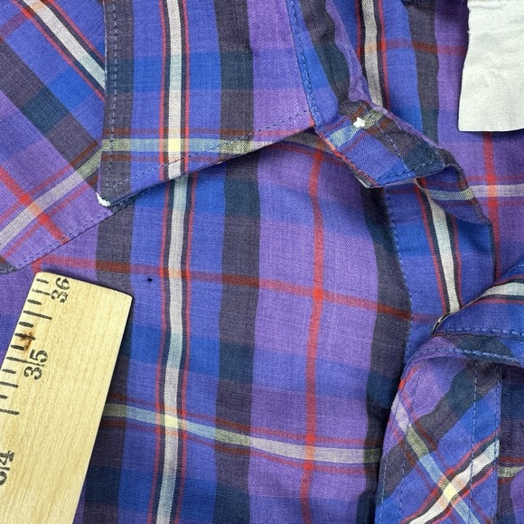 Vtg Wrangler Plaid Western Pearl Snap Shirt Mens XL XLong Tails Short Sleeve - Picture 6 of 9
